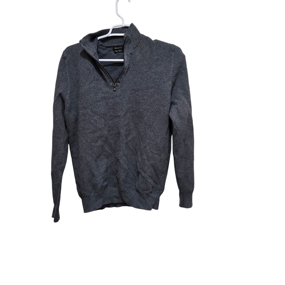 Massimo Dutti Mens L Cotton Cashmere Quarter Zip Sweater Gray